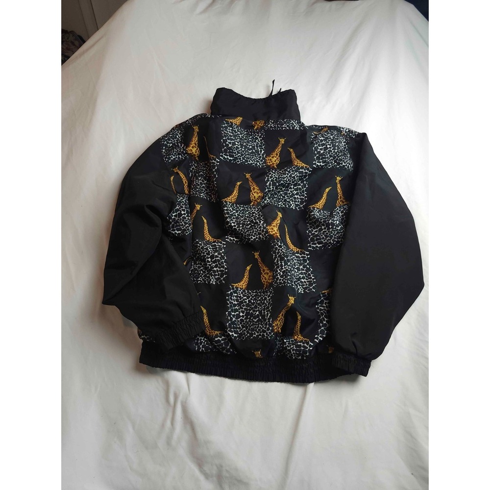 Vintage Argee Sports Windbreaker Jacket Mens Small Black Giraffe Print Full Zip - Picture 6 of 6